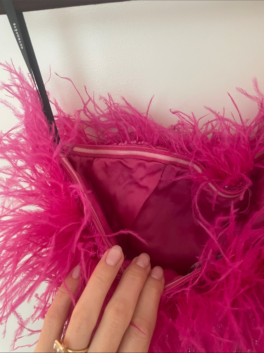 Retrofete Fuchsia Feather-Trim Mini Dress - Picture 4 of 6